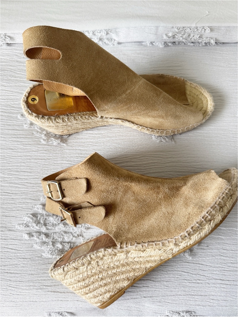 Kanna tan beige espadrille suede leather buckle sandals size 9